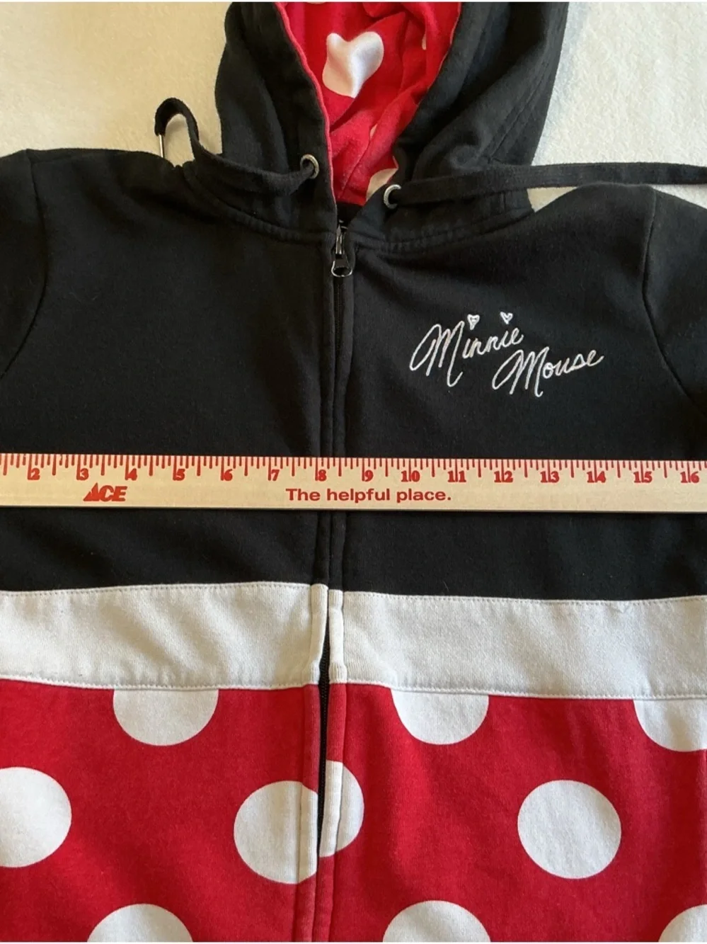 Disney Girls Minnie Mouse Black, Red & White Hooded Zip-Up